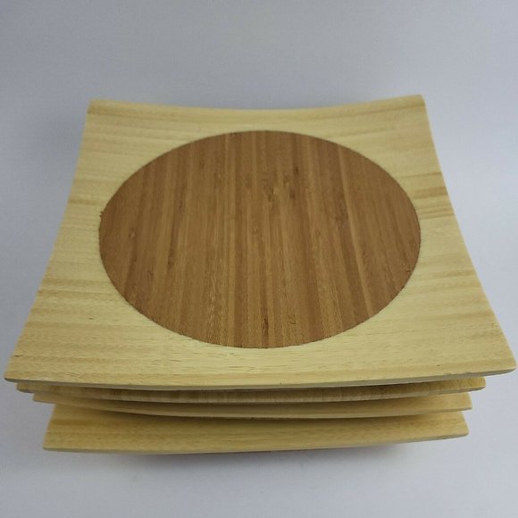 Totally Bamboo Set of 4 10" inch Square Bamboo Plates Bohemian Boho Natural - Picture 2 of 8